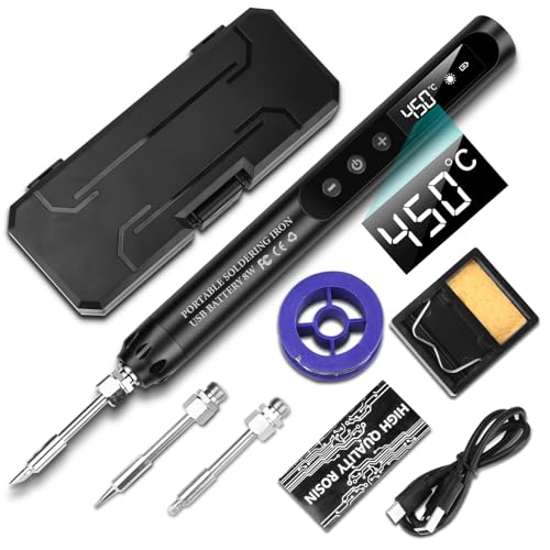 VOKTTA Soldador recargable por USB con LCD, juego de soldador con batería, núcleo calefactor de cerámica, temperaturas ajustables 200-450 ℃, con 3 puntas de soldadura, se utiliza para la reparación de