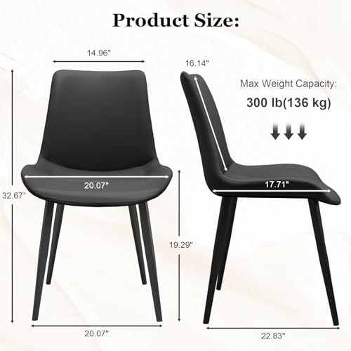 Image of Black Dining Chairs Set of 4, PU Leather Dining Room Chairs, Upholstered Kitchen Chairs with Ergonomic Backrest & Sturdy Metal Legs, Perfect for Dining Room, Living Room, Black