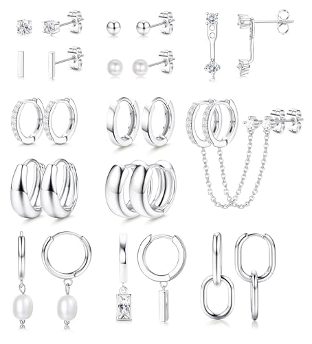 Chriscoco 13 Paires Boucles d'Oreilles Femme Acier Inoxydable Piercing Oreille Acier Chirurgical Hypoallergénique Creoles Or/Argent Boucle Doreille Plaqué Or...