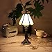 MQYXH Small Tiffany Table Lamp Beige Stained Glass Desk Lamps 6X6X14 Inch Bronze Resin Base Antique Mini Accent Light
