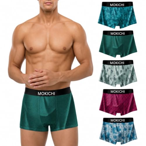 Image of Men's Printed Boxer Briefs Pack of 5 | Soft Stretch Polyester Trunks | Breathable, Moisture-Wicking, Quick Dry Innerwear | Comfortable Elastic Waistband | Multicolor