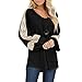 Price comparison product image HULKY Womens Sequin Contrast Long Sleeve Sweatshirt Striped O-Neck Casual Sweatshirts Pullover Tunics Shirt Tops Blouse Black