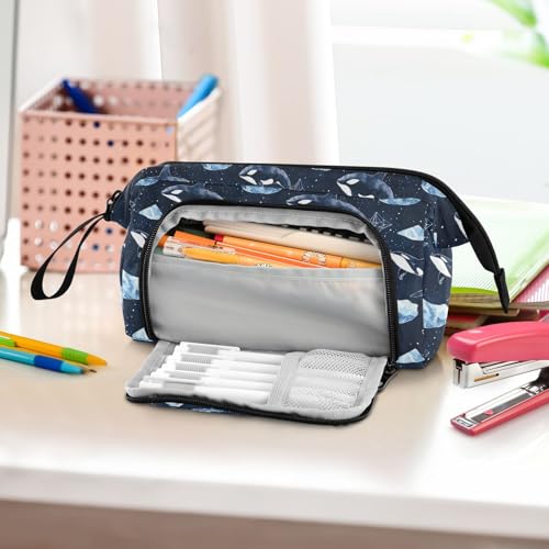 Image of Orcinus Orca Whale Pencil Case Large Capacity Pencil Pouch, Handheld Pen Bag Cosmetic Portable Gift for Office School Teen Girl Boy Men Women Adult Pencil Storage Organizer