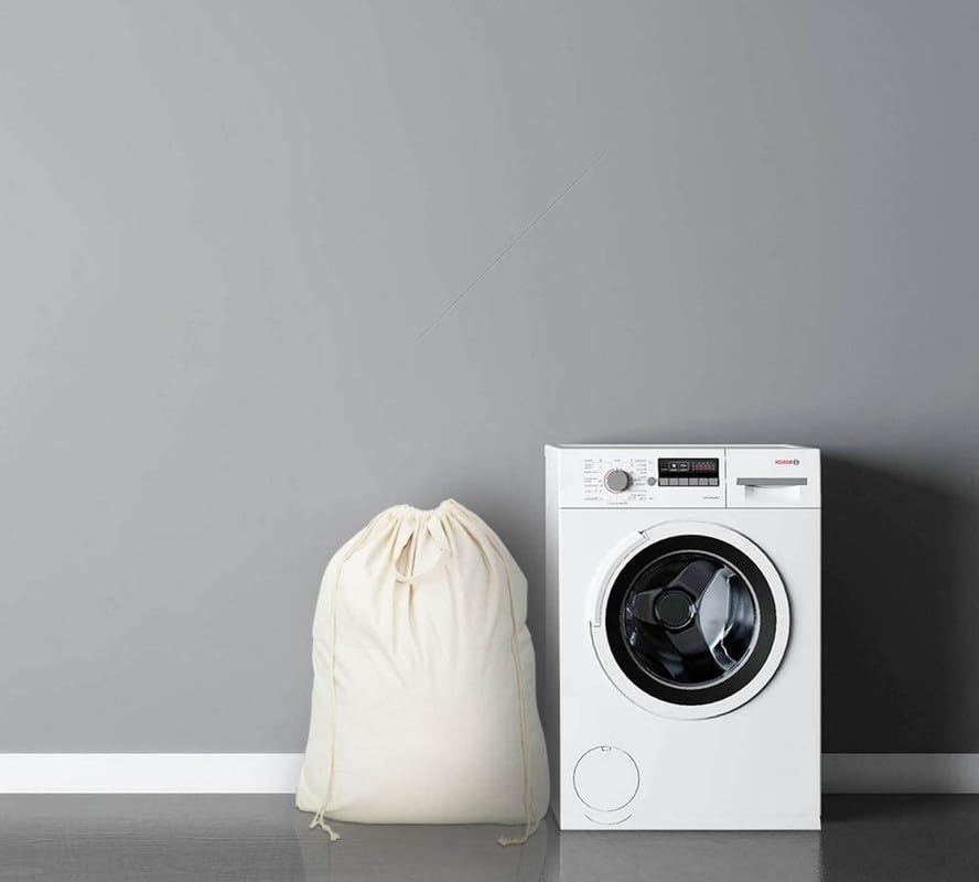 Metsi Canvas Laundry Bags - Clothes with Handles and Drawstring Closure, Reusable Eco-Friendly Cotton Hamper Liner, Machine Washable Large Storage Bags for Home and Laundromat - Pack of 2