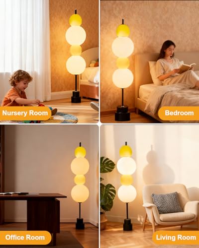 Image of Lightdot Yellow Globe Floor Lamp with 3 Color Temperatures LED Bulbs Included,Dimmable Floor Lamps with Touch Switch,Unique Modern Standing Tall Lamp for Bedroom Living Room /Sofa Beside /Corner Decor