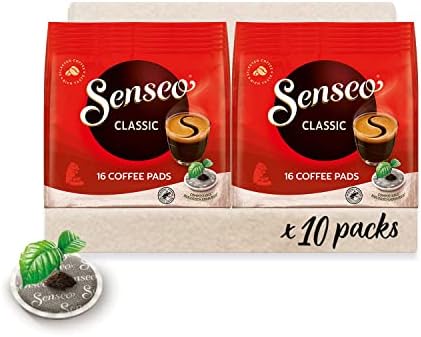 Senseo Classic Medium Roast Coffee Pods, Single Serve Pods Bulk Pack for Senseo Coffee Machine, Compostable Pods for Hot or Iced Coffee, Cold Brew Coffee, 16 Count, Pack of 10