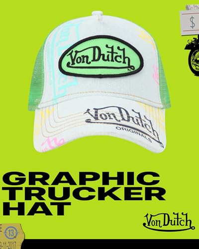 Image of Von Dutch Monogram Trucker Cap - Retro Snapback Cap for Men and Women - Adjustable Snap Fit Panel, Mesh Rear, Curved Bill