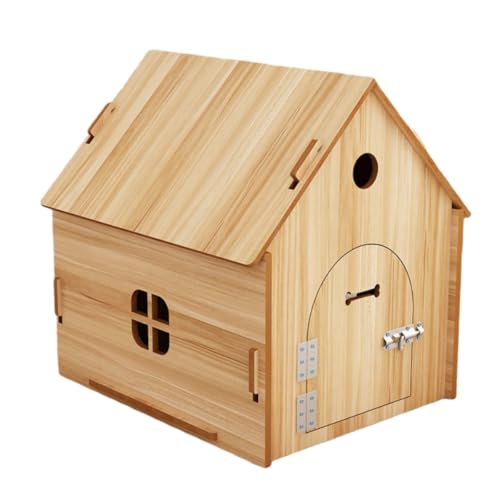 GEGEBOMTXO ペットハウス 猫 犬小屋 屋外用犬小屋 猫舍 猫の家 お庭用 室内 木目 窓付き 屋外 温室 物置 組み立て簡単 工具不要 ドッグハウス 木製 小型 中型 大型犬 おしゃれ かわいい 全天候型 通気性 (木目調(扉付き),M)