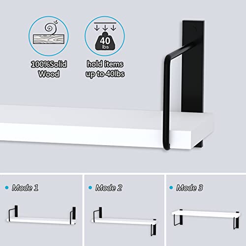 Image of Floating Shelves, 24 Inches Easy to Install Wall Mounted Shelves, Set of 3, Rustic Wood Shelves for Wall Decor, Storage Shelves for Living Room (White)
