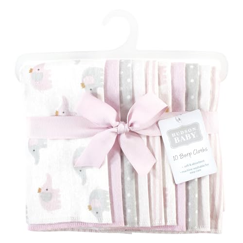 Image of Hudson Baby Unisex Baby Cotton Poly Flannel Burp Cloths, Lilac Elephants 10 Pack, One Size