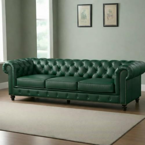 Image of Classic Leatherette Chester Sofa Set Button Tufted, Classic Style Sofa Set for Living Room, Office, and Hallway Colour (Bottle Green Leatherette, 3+2 = 5 Seater Sofa)