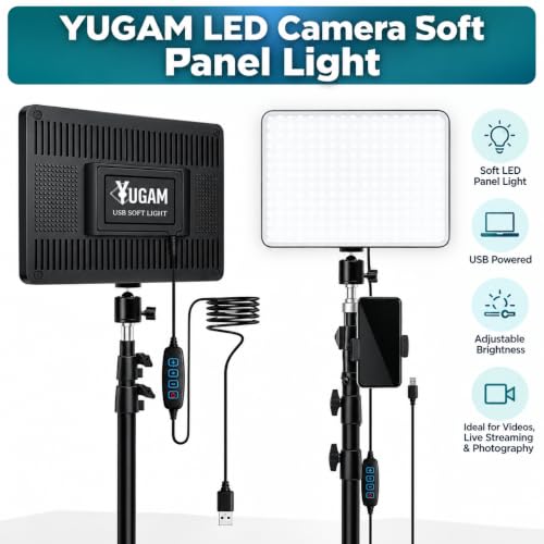 Image of 11-Inch USB LED Video Light with Tripod Stand & Phone Holder, Dimmable Soft Panel Light for YouTube, Photography, Makeup, Live Streaming and Video Recording