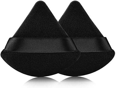 2 Pcs EVAOUXIU Triangle Powder Puff for Face Powder, Soft Plush Setting Powder Puff, Velour Cosmetic Foundation Blender Sponge Beauty Makeup Tools (Black)