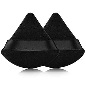 2 Pcs EVAOUXIU Triangle Powder Puff for Face Powder, Soft Plush Setting Makeup Puff, Velour Cosmetic Foundation Blender Sponge Beauty Makeup Tools (Black)