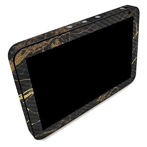 Image of MightySkins Carbon Fiber Skin Compatible with Amazon Echo Show 8 (Gen 2) - Black Gold Marble | Protective, Durable Textured Carbon Fiber Finish | Easy to Apply