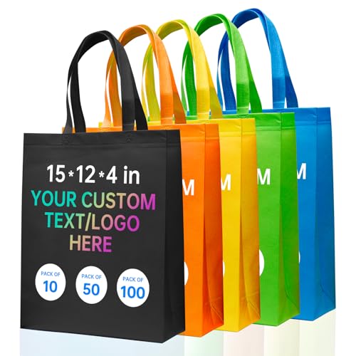 Custom Tote Bags10/50/100Pack,promotional items with your logo,Personalized Shopping Bags,15 * 12 * 4Inch reusable tote bags with handles