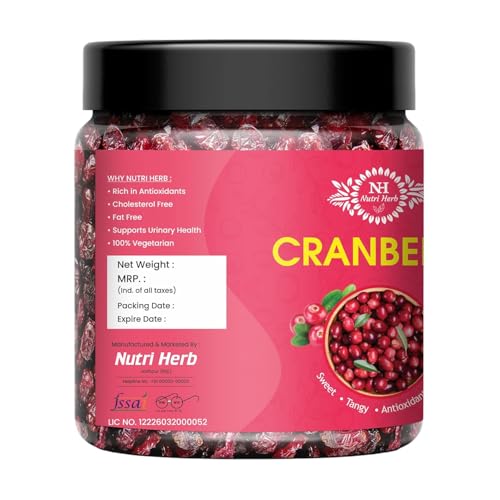 Image of Nutri Herb Dried Cranberries (250gram) | Sweet & Tangy Dehydrated Berries | Chewy, Antioxidant-Rich Snack | Healthy Dried Fruit for Daily Use