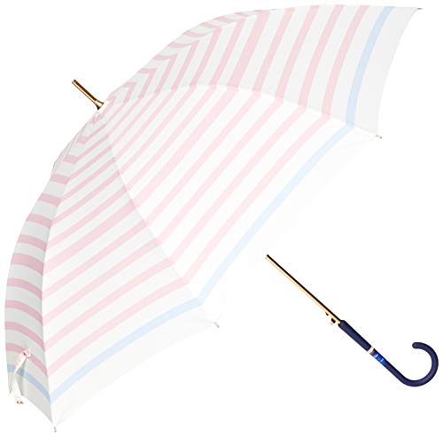 [アクアスハック] 超はっ水 ボーダー柄 長傘  グラスファイバー  ピンク 