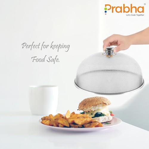 Image of Prabha Stainless Steel Dish Cover | Keep Your Food Fresh and Stylish | Ideal for Home & Kitchen, Flies Mosquitoes Insect Proof Dining Tables Covers Fruits, Cake, Vegetable, Rice Cover. (23 CM)