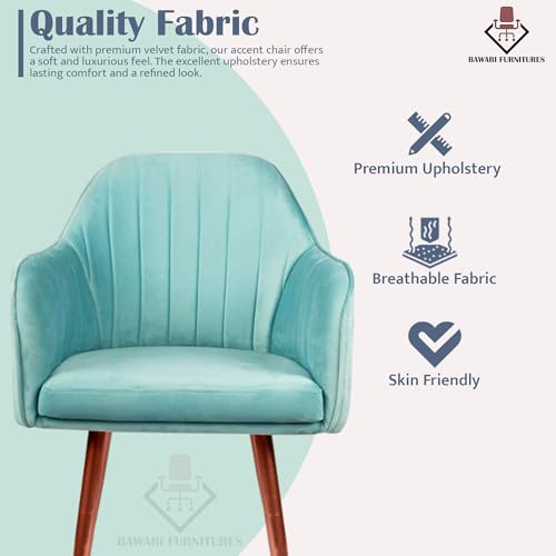 Image of Set of 2 Accent Chair for Living Room | Modern Armchair in Soft Velvet Fabric with Sturdy Legs | Premium Chair for Home Living Room Bedroom Restaurent | (Bronze Legs, Sky Blue)