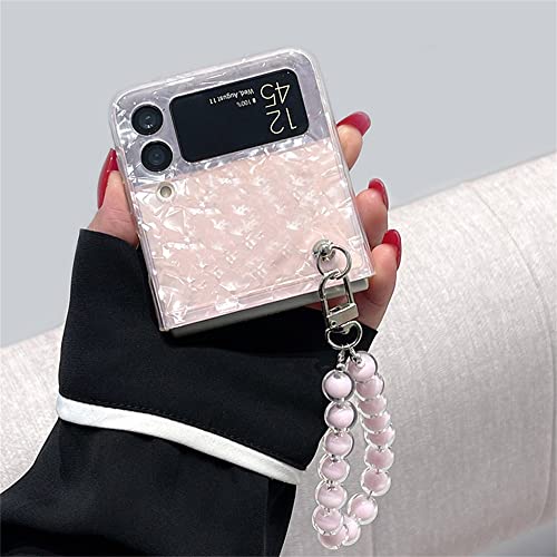 Coque Samsung Z Flip 4 chaîne perles rose étui antichoc look coquillage nacre