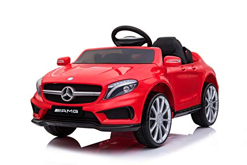 Baroni Toys Coche Bebé Mercedes AMG Eléctrico Completo Opcional Blanco, Coche Mando a Distancia con Asiento de plástico y Puertas Que se Abren, Motor Dual 6V, Carga hasta 25 Kg (Rojo)