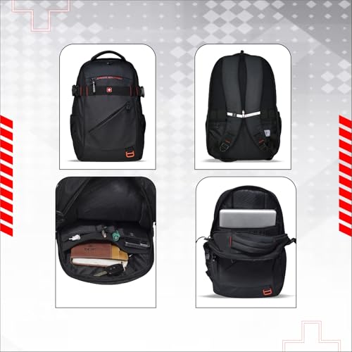 SWISS MILITARY 30L Unisex Laptop Travel Backpack for 15.6-Inch Laptops – with Luggage Strap, Detachable Key Ring, Anti-Theft Pocket, Expandable Bottle Pocket for Office and College Use