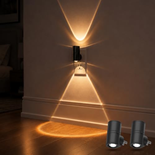 Image of L LOHAS LED Night Lights Plug into Wall,Light Sensor, Projector Night Light | 2Pack,180Rotating Nightlight,10 /50 /100LM Dimmable,Soft White,Dusk to Dawn,Ambient Lighting Mini for Bathroom,Decor,Kids,Gift