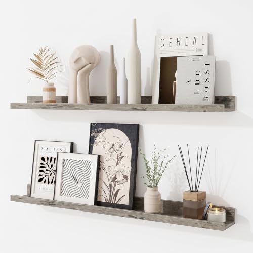 Picture Ledge Shelf, 30 inch Floating Shelves Set of 2, Grey Wood Shelf