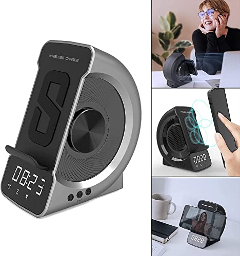 Wireless-Charging-Alarm-Clock-TF-Card-Bluetooth-Speaker-USB-Charging-NFC-Function-FM-Radio-Audio-Input-Handsffor-Home-Gray-Color-Gray