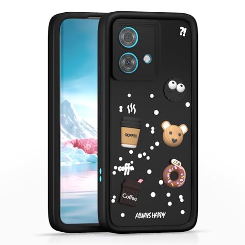 Image of Bintage Cute Fun Taddy Cartoon 3D Ball Bear Milk Donut Coffee Cup Silicon Case Full Body & Camera Protection Back Cover Compatible for Motorola Moto Edge 40Neo - Black