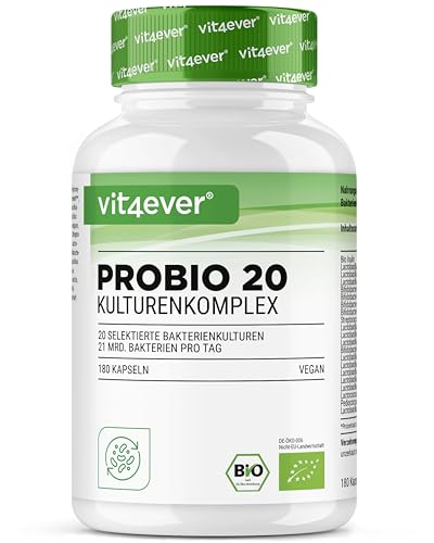 Probio 20 - Kulturen Komplex mit 20 Bakterienstämmen + Bio Inulin - 180 magensaftresistente Kapseln Bright JC Caps® - 21 Mrd Milchsäurebakterien je Tagesdosis - Hochdosiert - Vegan -