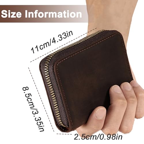 Genuine Leather Wallet RFID Small Accordion Zipper Card Organizer Case Unisex (Coffee)3