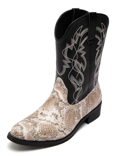 Image of Python Manning Men's Boots Cowboy for Men Classic Pointed Toe Western Pull Up Snakeskin Embroidered Mid-Calf Boots