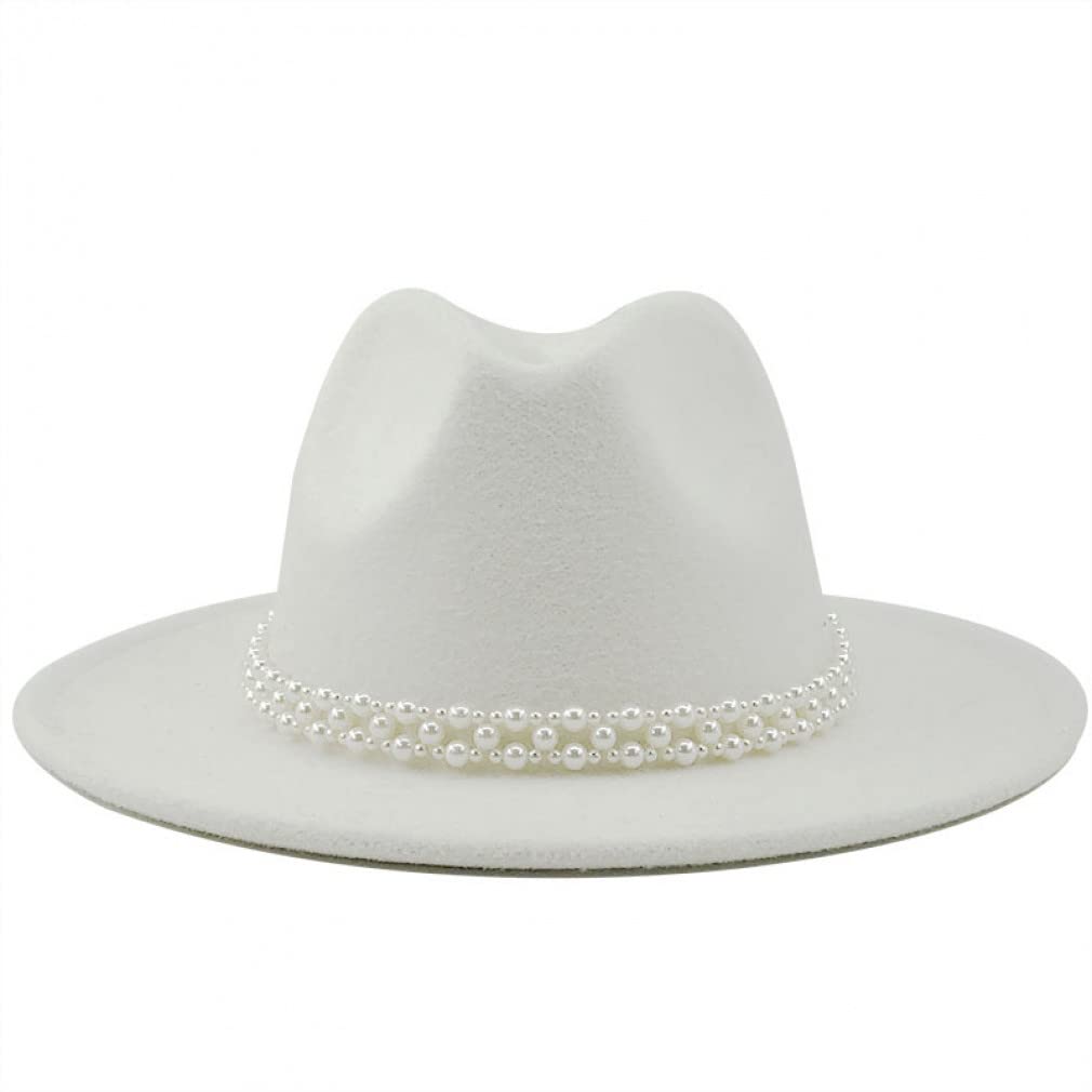 Cappello Fedora da Donna con Nastro di Perle Gentleman Cappello da Ragazza Sombrero a Tesa Larga Autunno Inverno da Donna Elegante
