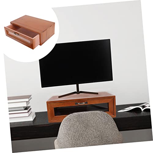 Soporte monitor retro de madera SEWACC con cajones organizadores para escritorio de oficina 7