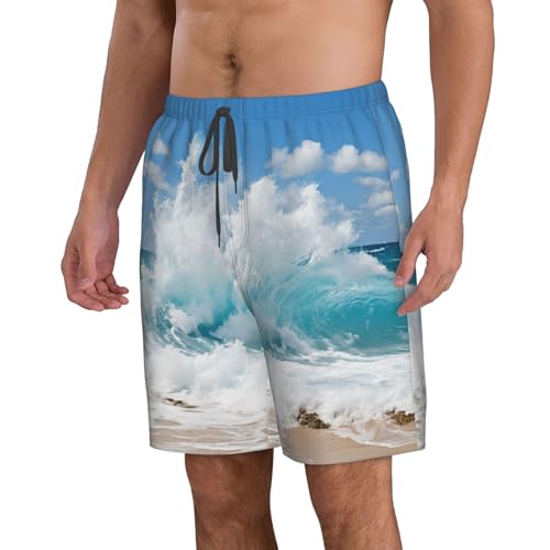 Ocean Wave Print Mens Casual Shorts Drawstring Summer Beach Stretch Shorts Novelty Swimtrunks2