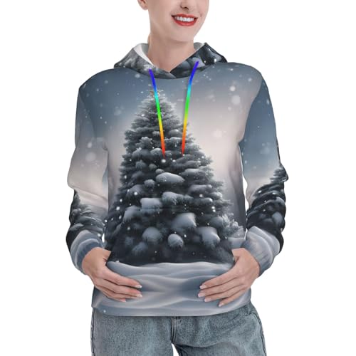 Sweat à capuche sapin de Noël pour femme | Pull ajusté à imprimé neige graphique