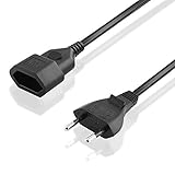 Best Plug 5m Strom-Kabel Netz-Kabel Verlängerung, Euro-Stecker männlich auf Euro-Buchse Kupplung weiblich gerade, Schwarz