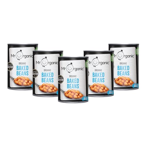 Mr Organic - Low Sugar Baked Beans - 12 x 400g Tins - Organic, Naturally Sweetened with Agave Syrup - High in Fibre & Protein - Vegan & BPA-Free - 1 of Your 5 a Day