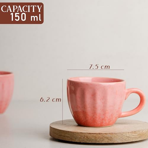 Image of The Earth Store Peach Frosted Tea Cup Set of 6, 150 ML Each, Microwave and Dishwasher Safe Coffee Cups | Cup Set for Tea | Tea /chai Cups for Gifting, Home & Office Use, Every Occasion