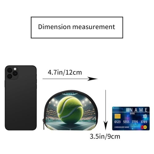 Portable Coin Purse Sports-Tennis-Ball-On-Court Mini Zippered Money Pouch Card Holder2