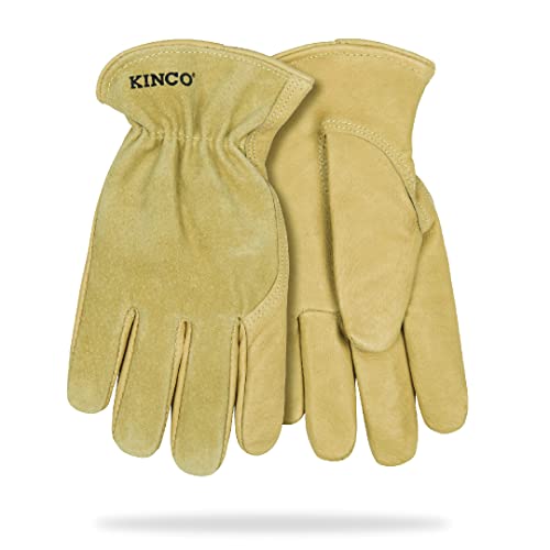 Kinco Premium Pigskin Leather Glove - Abrasion And Heat Resistant, Easy-On Cuff, Anti-Fatigue Design, Wrap-Around Index Finger Protection - Farm, Ranch, Construction, Diy, And Fencing - Tan, Large #TOP20