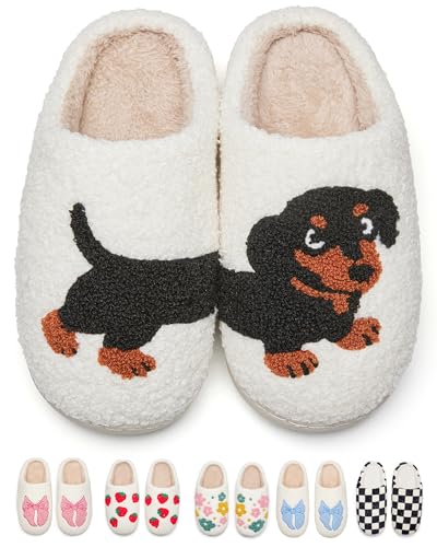 Cekqoci Women Slippers for Home Memory Foam Cute Cartoon Animal Fluffy Warm Indoor and Outdoor Slippers Gifts for Dachshund LoversDog slipppers-40/41