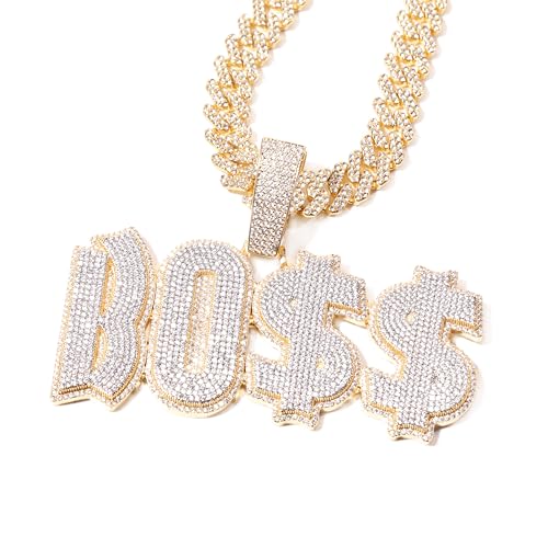 Custom Iced Out Big Name Pendant With 12mm Cuban Link Chain Solid Back Personalized Two-Tone Initial Letters Necklace Hip Hop Jewelry Gifts for Men Women