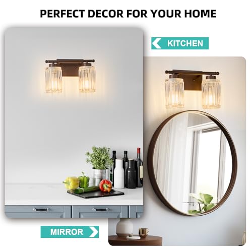 Image of 2 Light Bathroom Light Fixtures Modern ORB 12 Inch Vanity Lights for Bathroom Lighting Fixtures Over Mirror with Thickened Glass Shade for Cabinet Mirror Bedroom Hallway