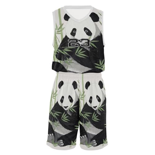 FLildon Cute Panda Boys Basketball Jersey Set Tank Top Shorts Tracksuit Sport Training Suit for Kids, S