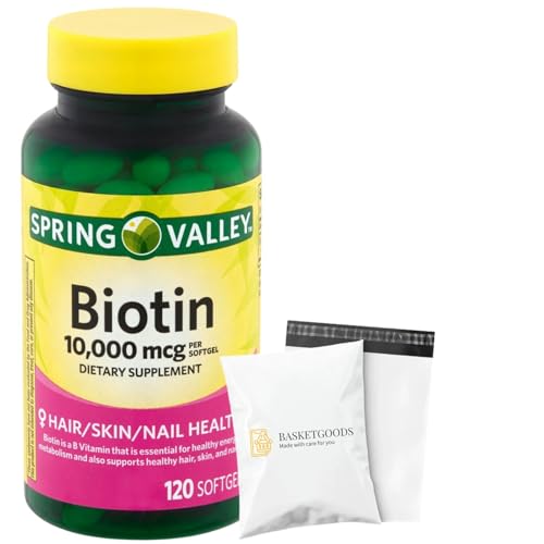 Spring Valley Biotin 10 000 mcg 120 Count SoftGels Biotin for Hair Skin Nail Health Set with Basket Goods Store