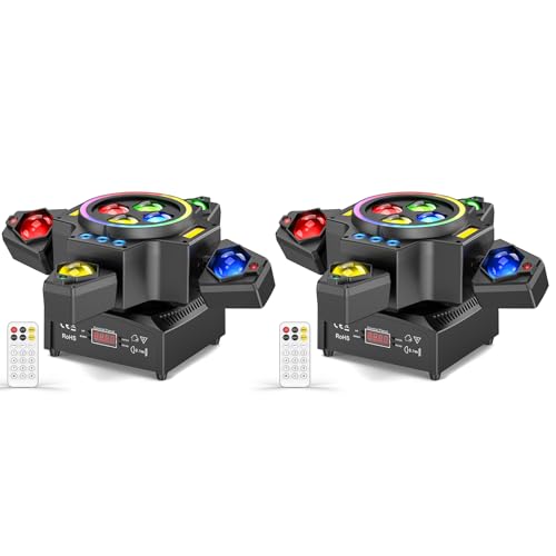 2PCS 150W Lyre LED Faisceau Tête Mobile Lumière de Scène, LED RGBW Jeux de Lumiere Wash Lumière de Fête avec Télécommande Stroboscope Doré pour Disco DJ Bar...