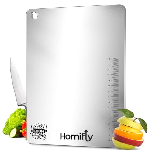 Image of HOMIFLY 304 Stainless Steel Chopping Board for Kitchen /Non-Slip Cutting Board /Food-Grade & Double-Sided Kitchen Chopper for Vegetable, Fruit, Bread, Meat & Kneading Dough (Small)